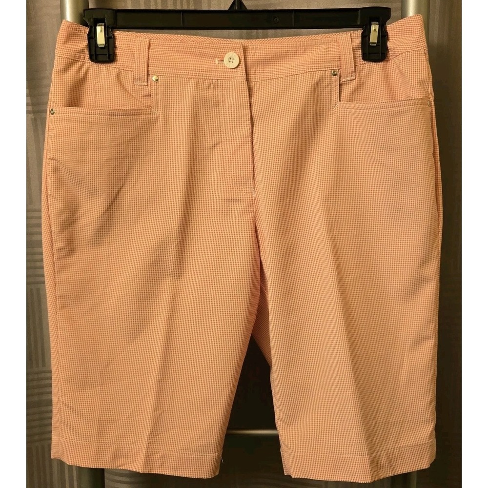n'VO by LANCTOT Red Gingham Check Golf Hiking Performance Bermuda Shorts 32x10.5